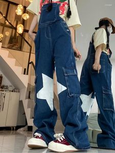 Women's Jeans Woman American High Street Multiple Pockets Denim Overalls Girls Black Loose Cross Back Strap Preppy Style Wide Leg Jumpsuit