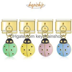 Charms Hapiship 2024 New Fashion Pretty Colorf Ladybug Animal Charm Links Fit 9Mm Bracelet Stainless Steel Women Diy Jewelry Dj1104 Dr Oty5G