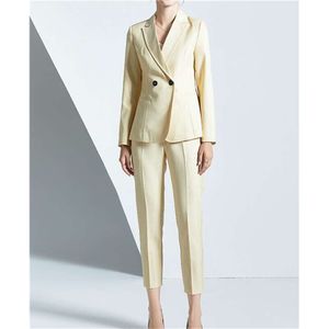 Pantaloni blazer giallo chiaro 2 pezzi abiti di moda da donna in stile pantalone da ufficio per pantalone femmina personalizzato personalizzato