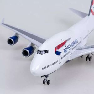 Dekor 1: 160 Skala Modell Airplane Airbus A380 Brittisk flygbolag med ljus och hjuldiecasthartsflygplan Collection Display Toy