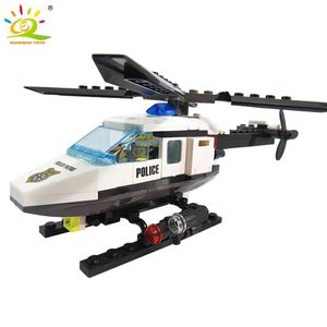 Flugzeugmodle Huiqibao 102pcs City Police Hubschrauber -Modellblock mit 1 digitaler Block Childrens Education Toy S2452022 S2452022