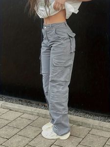 Y2K Womens Street Hiphop Style High midja Fashionabla Trend Workwear Denim Pants Casual Pants 240517