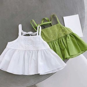 T-Shirts Baby Girl Clothing Anhänger Weste Kinder atmungsaktives Hemd Sommer reines Baumwoll hohl süße Top-Kinderweste J240518