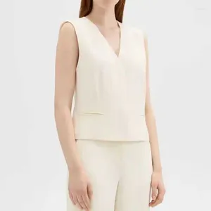 Kvinnors västar 2024 Höstkvinnor Vest Triacetate Fiber Blended Sleeveless kostym Slim Fit
