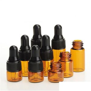 Gotes de conta -gotas de vidro âmbar de vidro de atacado 1 ml mini Óleos essenciais amostra para viajar por entrega de gotas cosméticas Escola Escola Busi Dhrw5