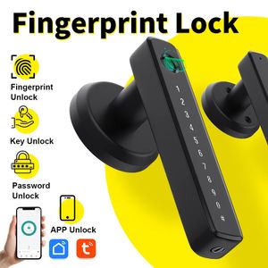 Tuya Remote Control Smart Fingerprint Password Lock Electric Biometrics Code Number Single Door Lock With Key 240507