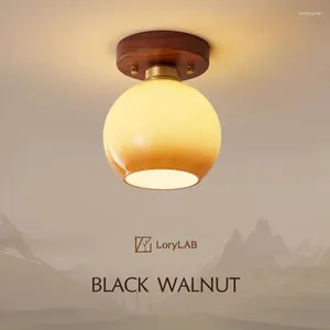 Luci a soffitto Walnut Wood Art Gradient Glass Wabi-Sabi Modern Style Light for Entrance Hall Corridor corridoio Commercial Place