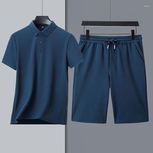 Herren-Tracksanzuiten nahtloser Eis Silk Kurzärmel Polo-Hemdanzug Sommergeschäft Casual Atmungsfreie T-Shirt-Shorts zweiteilige Set