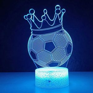 Lampen Shades Football Crown 3d Illusion Nachtlicht 16 Farben Touch Sensor Fern Nachtlicht für Kinder Schlafzimmer Dekoration Fußballtisch Lampe Y240520lcev