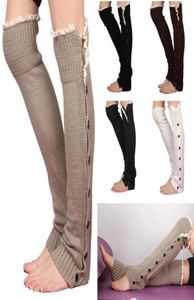 8 Colors Winter Women New Crochet Lace Trim Flat Button Down Braid Knit Leg Warmers Boot Socks Knee High Christmas gift S1546830509