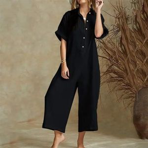 Summer Jumpsuit Women Elegant Casual Lapel Buckle Printed Female Jumpsuit Woman Trousers Playsuit Overalls Bodysuit Romper 240520