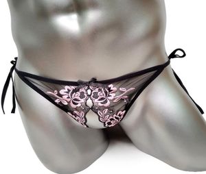 Lyxig broderad blommig gstring thong för herr sissy sexig underkläder transparent spetsnät gay trosor rumpa gren open9833508