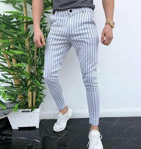 Fashion Men039s Slim Fit Stripe Business Formal Pants Casual Office Skinny Long прямые бегуны брюки брюки 3319281