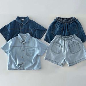 2024 Baby Solid Short Short Boys Girls 'Girls' Denim Shirts and Shorts Due pezzi Set Ins Simple Casual Sportswear 2ps L2405 L2405