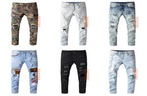 Мужчина -дизайнерские джинсы разорванные байкерские джинсы мотоциклетов для мотоциклетных джинсов с узкими джинсовыми брюками. Размер 28409841922