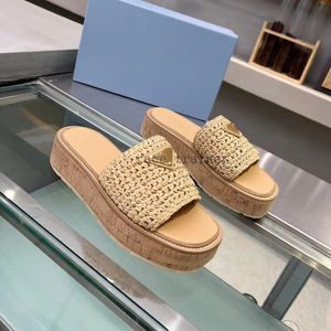 NY DESGINER Triangel Straw Weave Slippers Women Sandals Platform Raffias Slippers Women's Summer Flat Heel Casual Flip Flops Outdoors Pool Sliders Beach Shoe 5.17 02