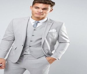 Najnowsze projekty spodni płaszczowej jasnoszaro mężczyźni garnitury ślubne Slim Fit Kurtka Niestandardowa kostium Tuxedo 3 sztuki Masculino9008434