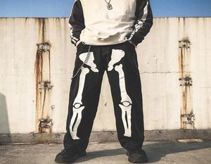 Mężczyźni szkielet duże czarne dżinsy 2021 dżinsowe streetwear Hip Hop Harem Pants High Wasit Dżins Comms8202307