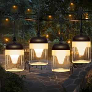 50 foot outdoor string courtyard light with 15 hanging LED bulbs plastic waterproof used for courtyard porch garden party decoration 240518