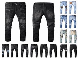 Dżinsowe projektanci dżinsów w trudnej sytuacji Rower Slim Fit Motorcycle Bikers Dżins dla mężczyzn Mass Mans Black Pants Hiphop Pour7354846