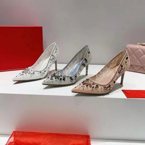 Último cristal decorado diamante sandálias de salto alto cobra slim rene caavilla luxury designer sandálias tornozelo wrap salto alto feminino