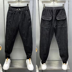 Herr jeans vår höst casual byxor harajuku varumärke baggy hiphop streetwear i svarta koreanska street byxor