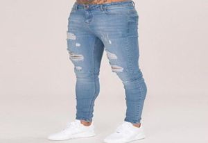 Men Slim Fit Rankgers Knee Hole Jeans Stretch Destroyed Ripped Design Fashion Zipper Jeans Skinny para Men8227097