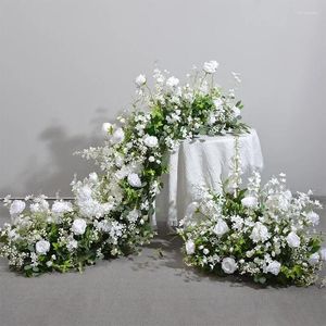 Decorative Flowers Luxury Artificial Green Plants Flower Row Wedding Decoration Table Runner Floor Floral Backdrop Arrangement