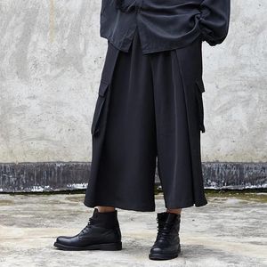 Men's Pants Nine Minute Trousers Spring/summer Yamamoto Style Dark Black Japanese Culottes Low Crotch Wide Leg For Men