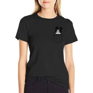 Polos Polos Border Collie pies w kieszeni T-shirt Hippie ubrań dla kobiet grafika