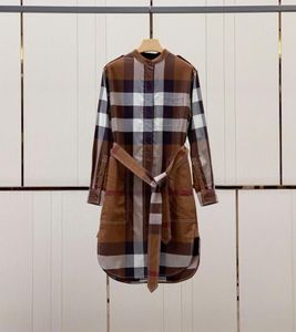 2022 whole womens plaid blouse dresses long sleeves long dresses with Sash77170169287147