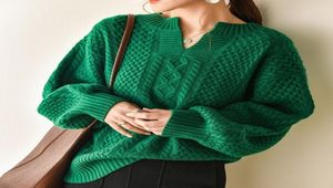 Autumn Winter Cashmere Sweater Woman Retro Green Vneck Pullover Roupos Turtleneck Rous Women Mulheres de malha de malha de manga longa Y2009101881502