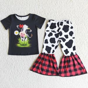 Roupas conjuntos por atacado garotas meninas roupas de baixo roupas de vaca moda de moda de moda bebê roupas de bebê boutique de seda de leite infantil