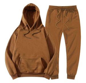 Vinterfleece hoodies byxor sätter män jogger tracksuit bruna tröjor tröja kvinna pullover mode märke casual 2022 ny g19896372