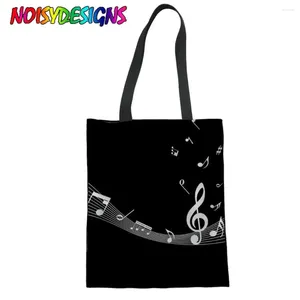 Shopping Bags NOISYDESIGNS Fashion Women Eco-Friendly Shopper Linen Tote Bag Musical Notes Pattern Canvas Teen Girl Book Bolsa