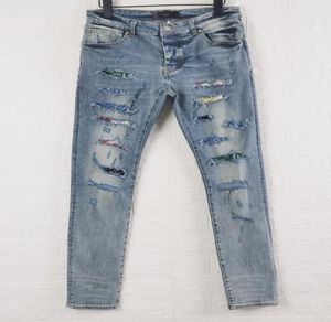 Farection Mens 21ss Amimike Jeans w trudnej sytuacji sztuka Patch Ratped Denim Jeans3924625