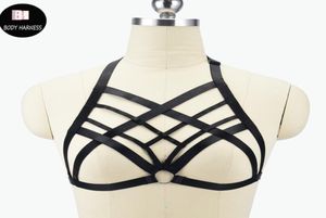 Goth Lady Bra Schwarze Kabelbaum Käfig Bra Dessous sexy Bondage Körper elastischer Dessous Strumpfband Belt Body Kabeless6009428