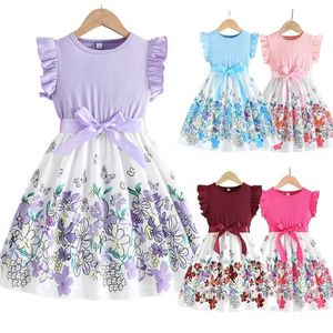 Mädchenkleider Mädchen Kleid Schmetterling 2024 Sommer Blumenmode Kinder Blume Prinzessin Baby Mädchen Flug Ärmel Süße Partykleid D240520