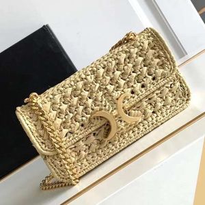 Shoulder Bags Plant Woven Chain Tote Women Designer Shoulder Handbags Steel Letter Lock Buckle Armpit Bags Hollow Crossbody Pouch Top Quality Beach Vacation Bags