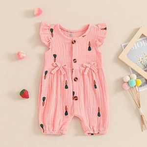 Jumpsuits Baby Girls Rompers Summer Infant Girls Cherry/Carrot Print Sleeveless Cotton Linen Overalls Jumpsuits For Newborn Clothes Y240520MQ1T