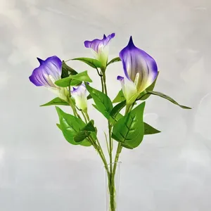 Decorative Flowers Simulation 5-head Calla Lily Bunch Fake Silk Flower For Wedding Home Decoration Bouquet Garden Decor Party Table