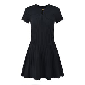 516 XL 2024 Milan Runway Dress Summer Short Sleeve Black Crew Neck Dresses Womens Dress Fashion High Quality YL