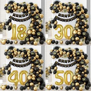 Black Gold Balloon Garland Arch Kit Confetti Latex Balloon Happy 18 30 40 50 Year Old Birthday Party Decor Adults Anniversary 240518