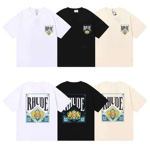 Rhude с короткими рукавами американский бренд High Street Brand Summer Unisex Playing Card Printed Flote Cotton Fortmy Trendy