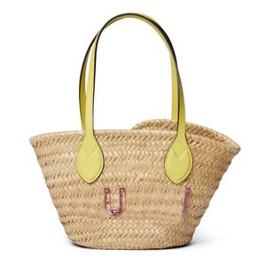 Grass de tecelagem de sacola de bolsa de fins de semana bolsa de palha de palha de praia troca de bolsa compra bolsa de ombro casual cesta de vegetais de resina multicolor
