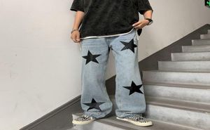 Men039s Dżinsy Hiphop Male Star Print Lose Wideleg Spodni American Streetwear Proste spodnie workowate wysoką talię Y2K Mężczyźni Women3220023