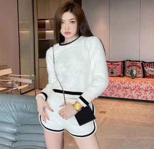 Women039s Two Piece Pants New Knitwear Set With Letter Fleece Fur Round Neck Pullover Tröja Suit Elastic Midje Shorts9171821