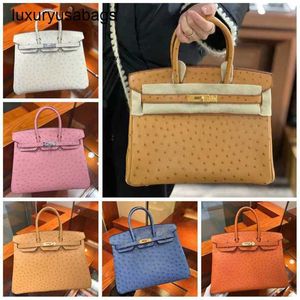 Ostrich Handbags Leather Handmade Wax Thread Bag for Women Overseas Genuine Pure Skin Small Size 2530 Handbag Rj