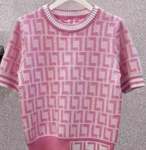 Designer lyxkvalitet rosa kortärmade stickor mode andas korrekt varumärke logotyp kvinnors topp pullover t-shirt jumper