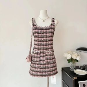 Pink Tweed Tanp Top Kleid Springsummer Womens Fashion Sweet 240520